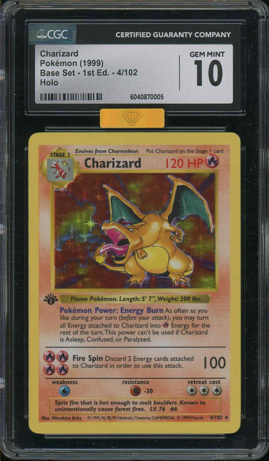 Charizard - 1st Edition Base Set CGC 10 Gem Mint MBA Gold Diamond Certification - 6040870005