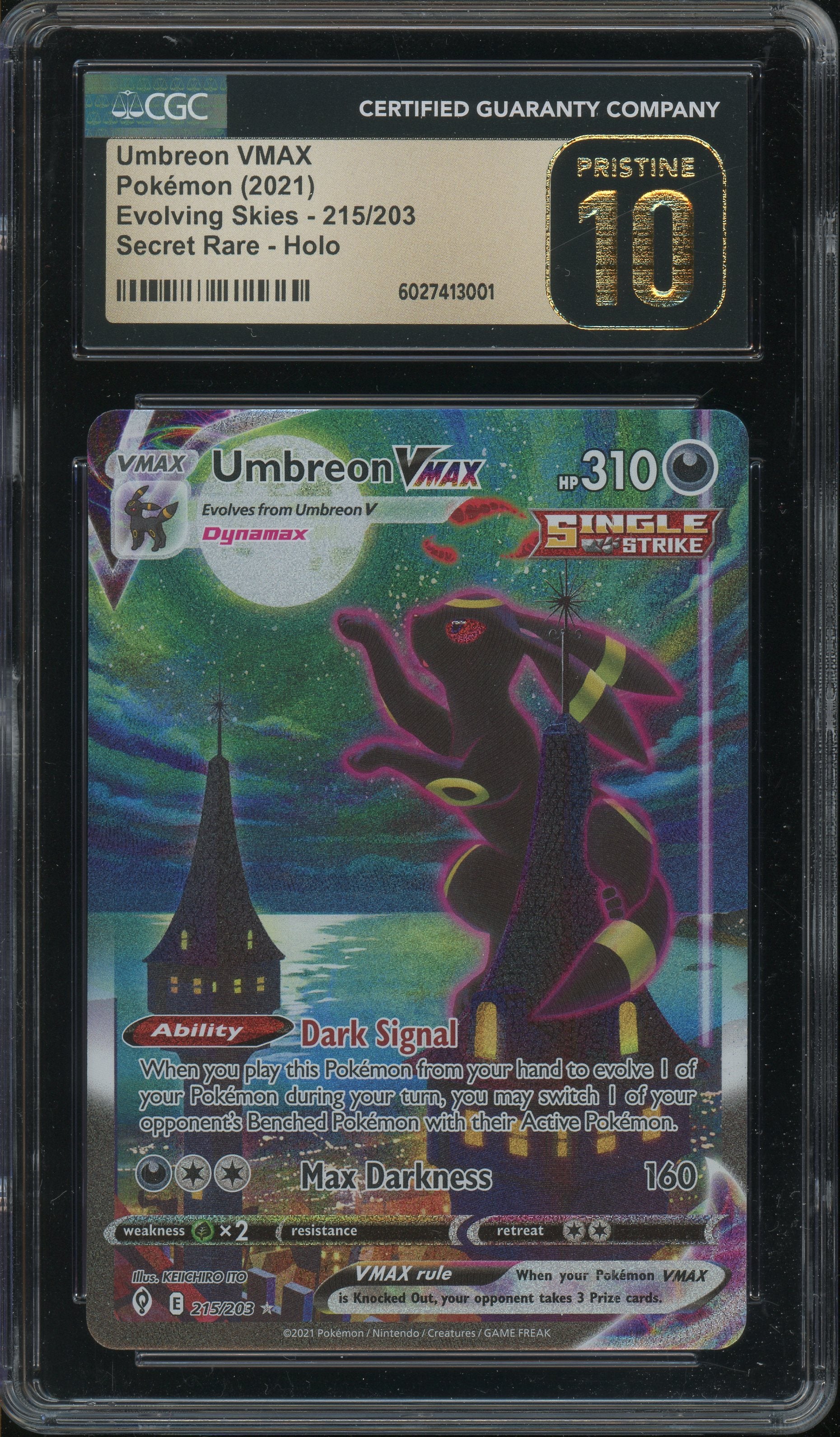 Umbreon VMAX - Evolving Skies CGC 10 Pristine - 6027413001 Pristine Collectibles Umbreon VMAX - Evolving Skies CGC 10 Pristine - 6027413001 Pristine Collectibles