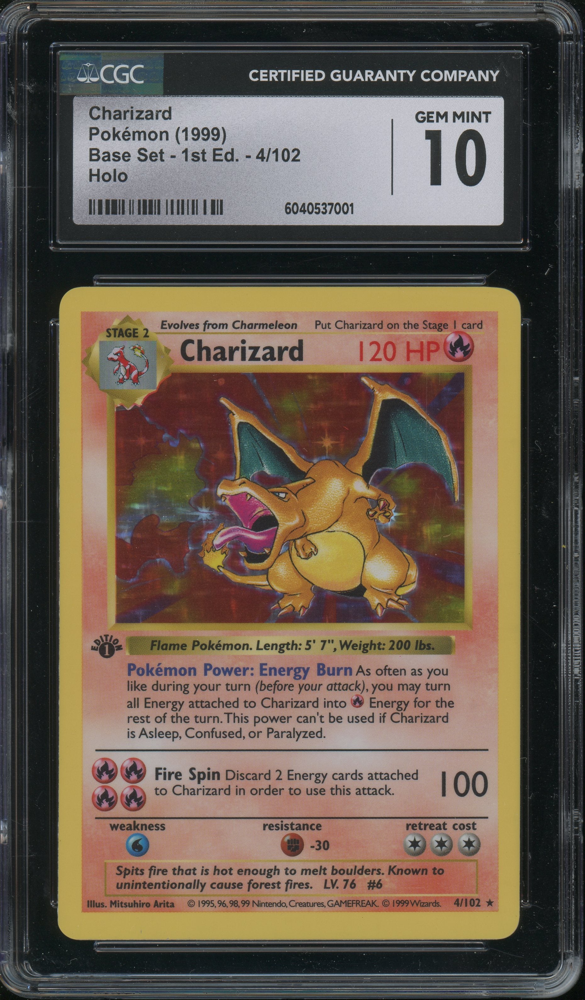 Charizard - 1st Edition Base Set CGC 10 Gem Mint - 6040537001 Pristine Collectibles Charizard - 1st Edition Base Set CGC 10 Gem Mint - 6040537001 Pristine Collectibles