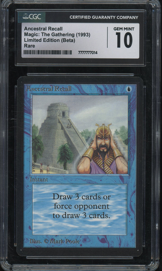 Ancestral Recall - Beta CGC 10 Gem Mint - 7777777014