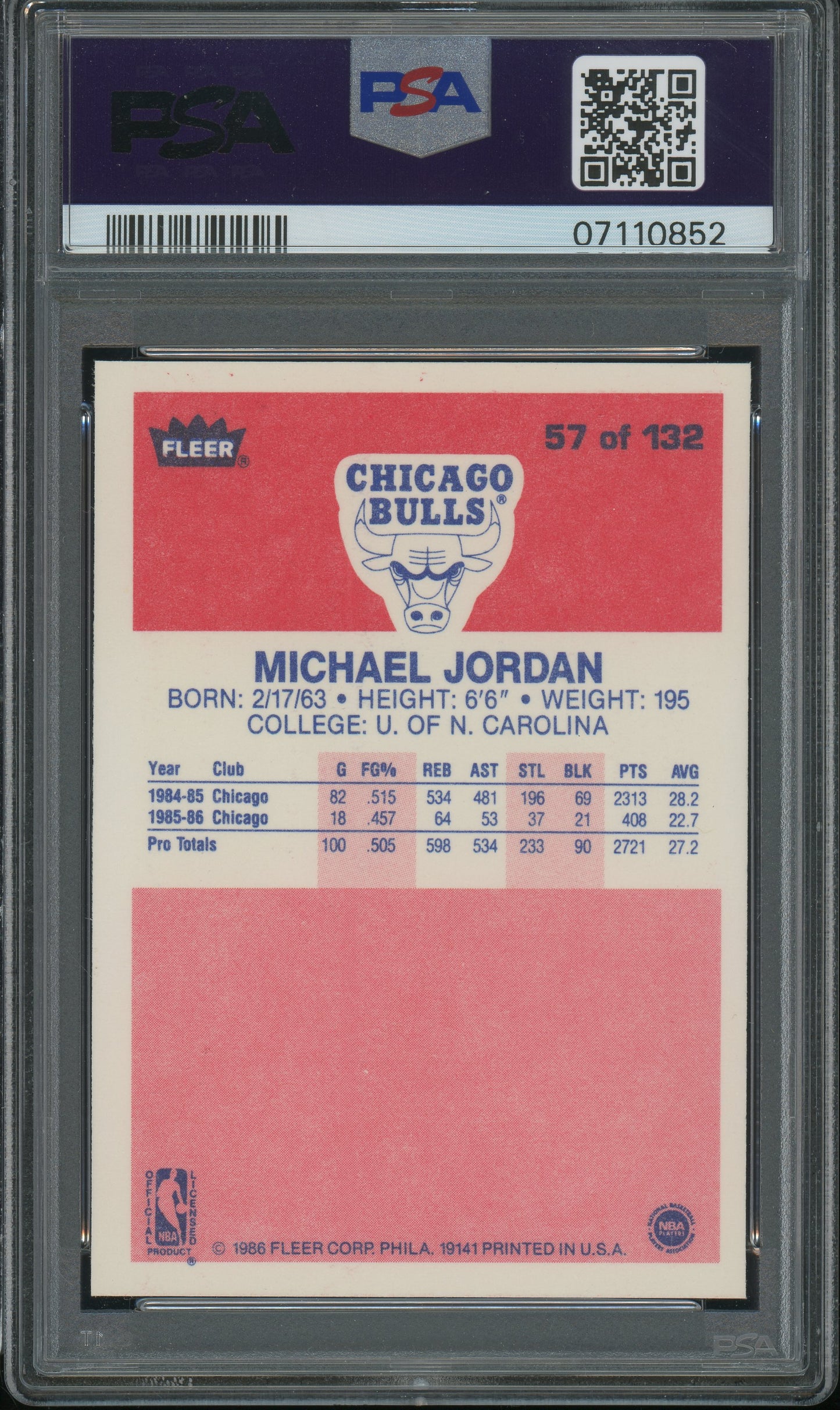 Michael Jordan - 1986 Fleer PSA 10 - 7110852